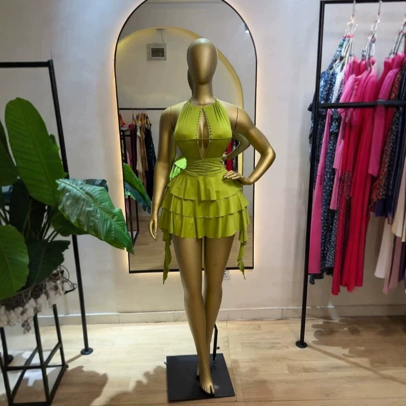 Feminine Sleeveless Ruched Hollow-out Backless Asymmetric Mini Dress