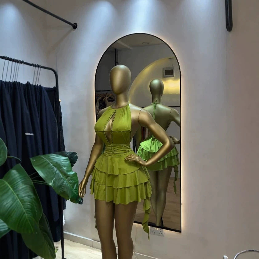 Feminine Sleeveless Ruched Hollow-out Backless Asymmetric Mini Dress