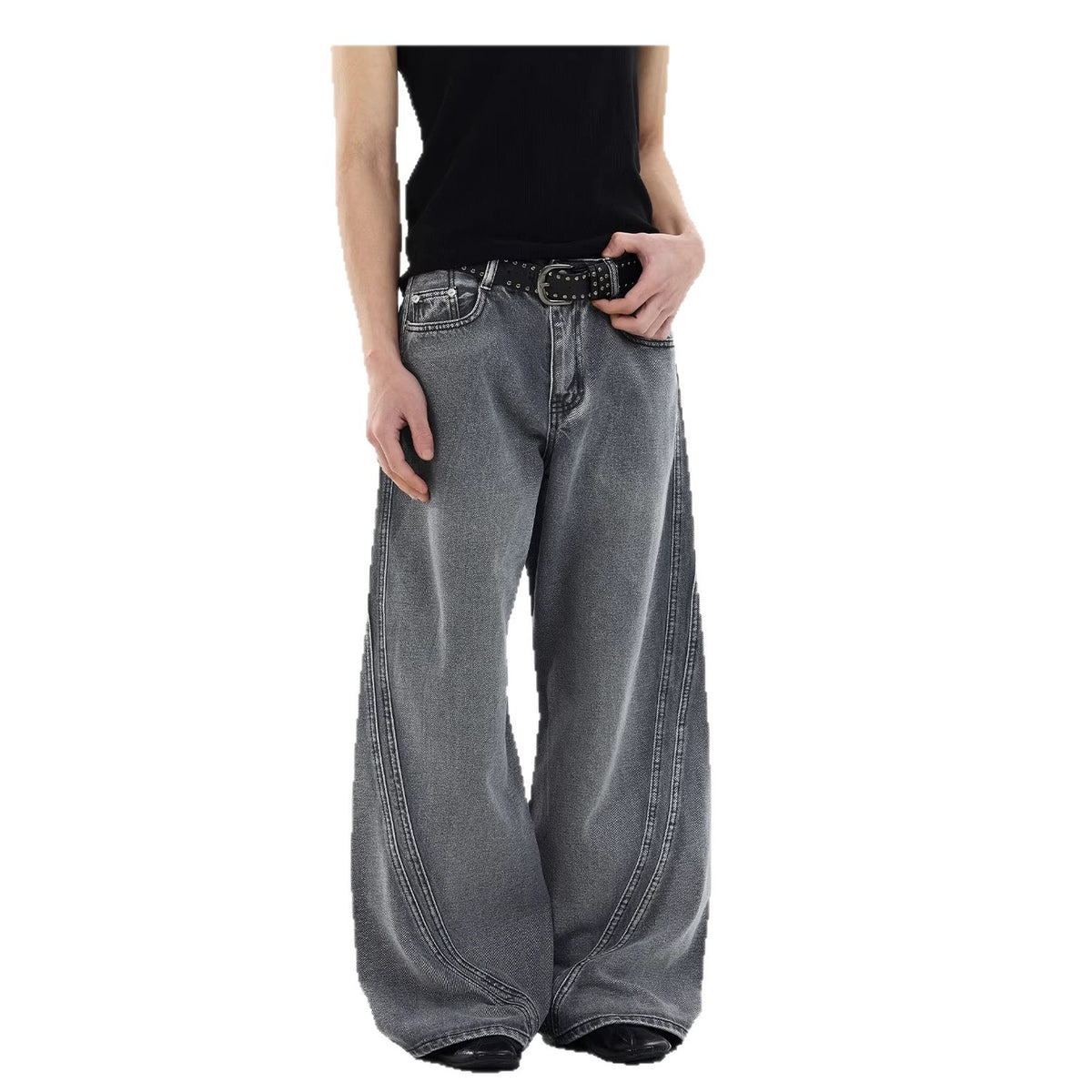 Street Style Vintage Washed Denim Pants for Men, Loose Straight Leg Wide Leg Fashionable Design Pants