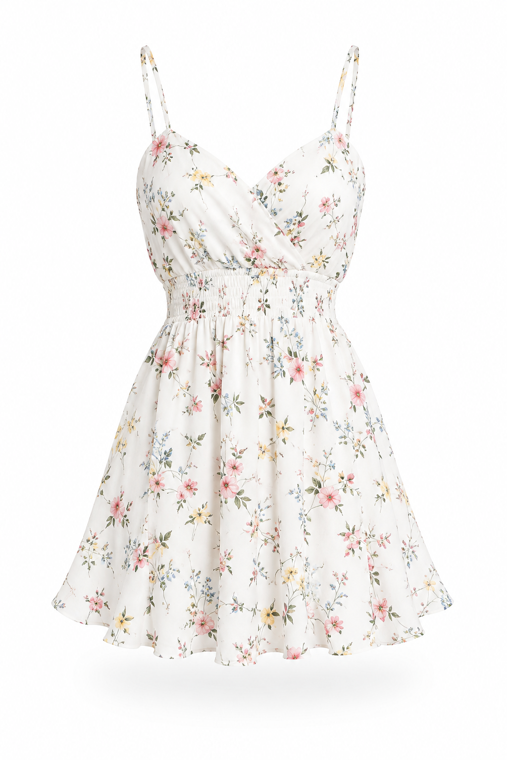 Vestido Floral Branco Acima do Joelho