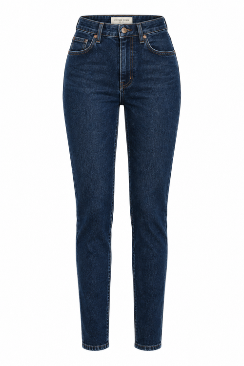Calça de Ganga Feminina Retro Azul Escuro