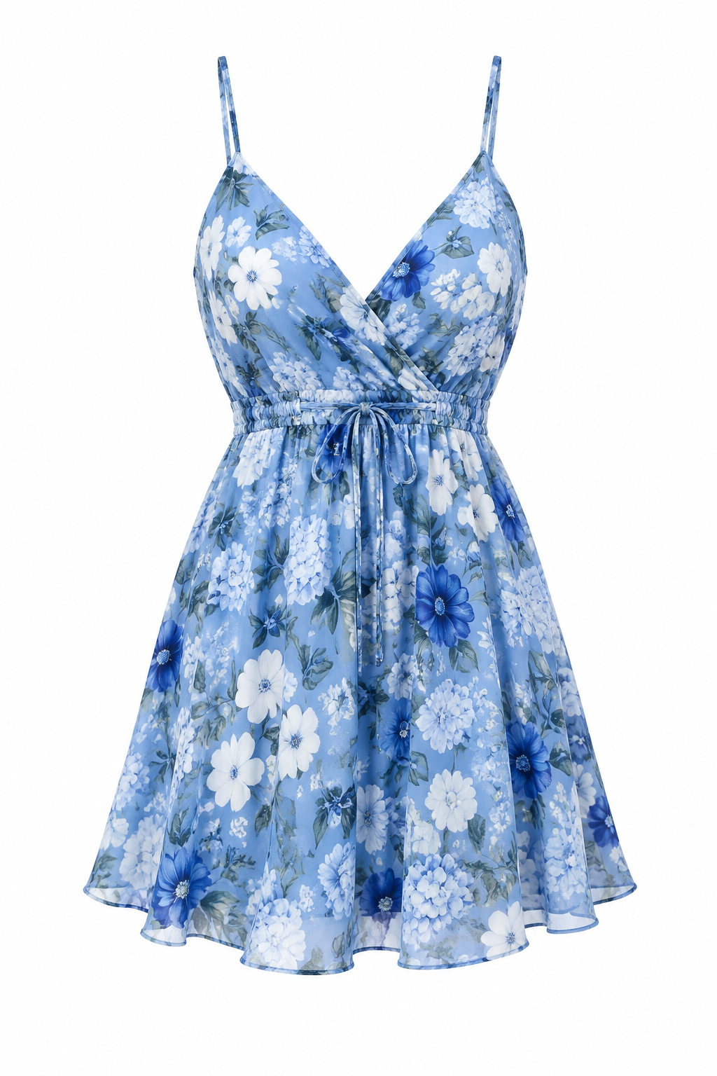 Vestido Floral Azul Acima do Joelho
