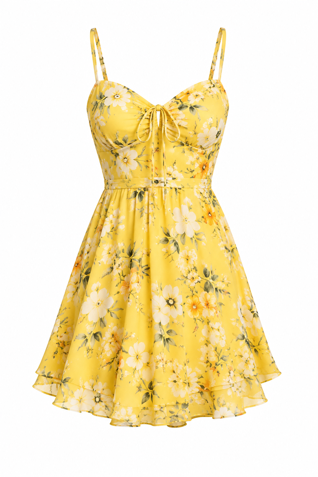 Vestido Floral Amarelo Acima do Joelho